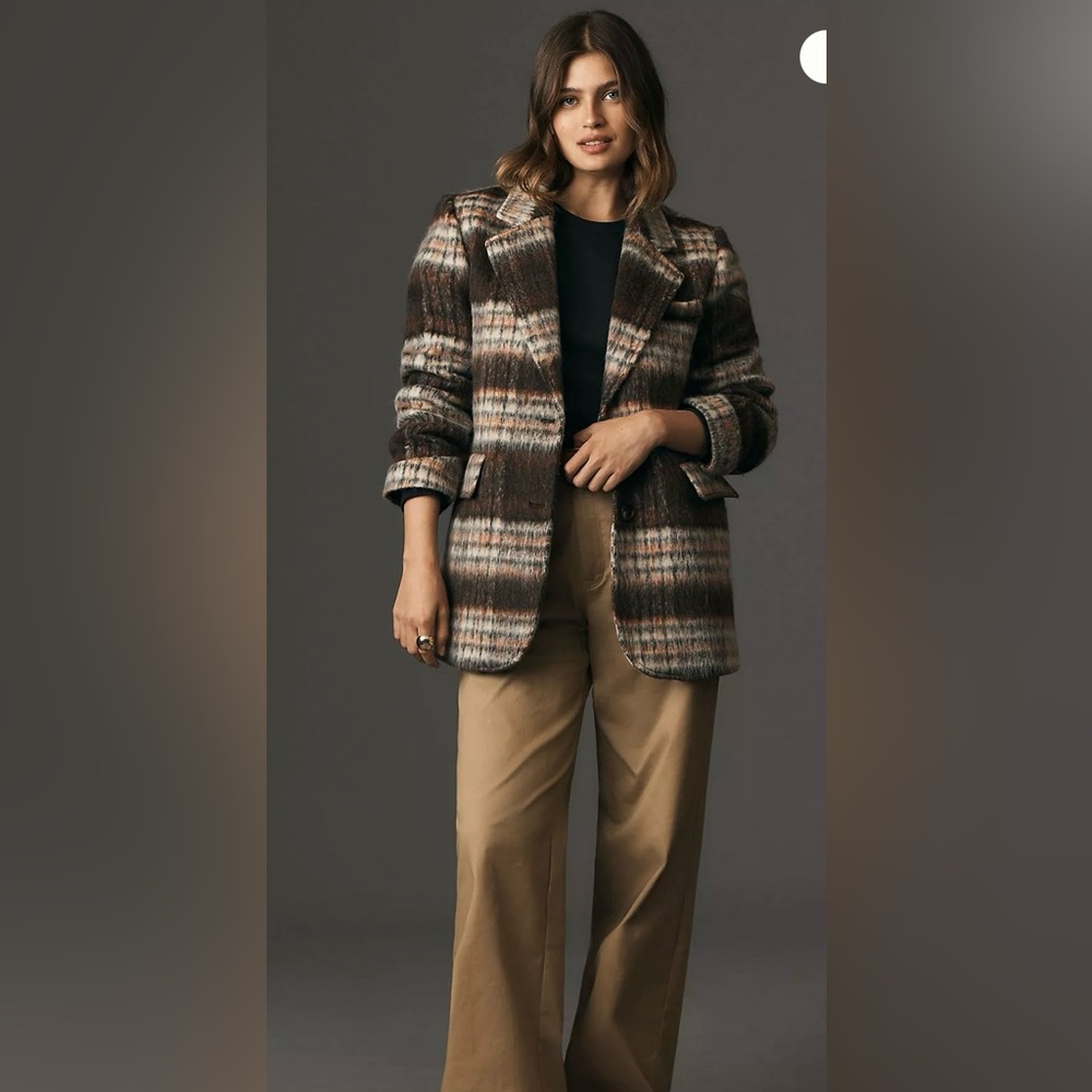 Anthropologie Maeve Brushed Plaid Blazer